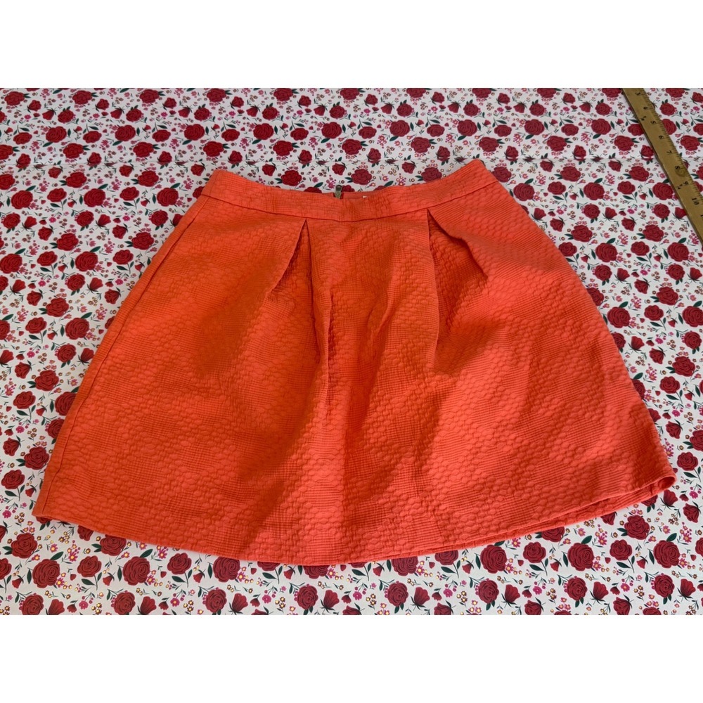 Trina Turk Orange Coral Textured Jacquard Pleated Mini Skirt‎ Size 4 F3